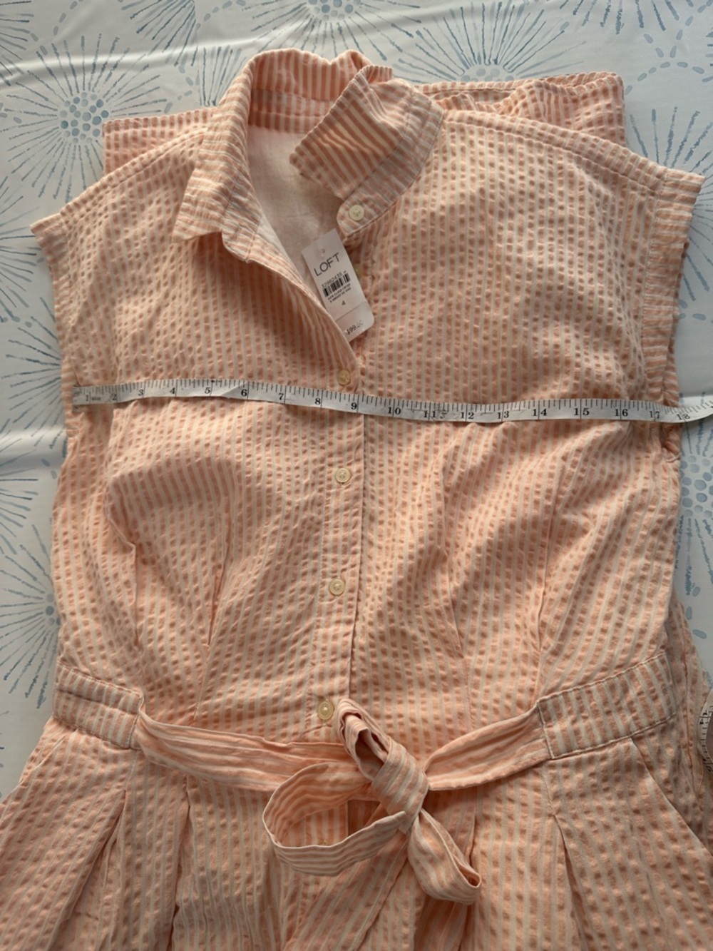 LOFT Sleeveless Seersucker Peach Stripe Dress Button Up size 4 - Picture 8 of 11